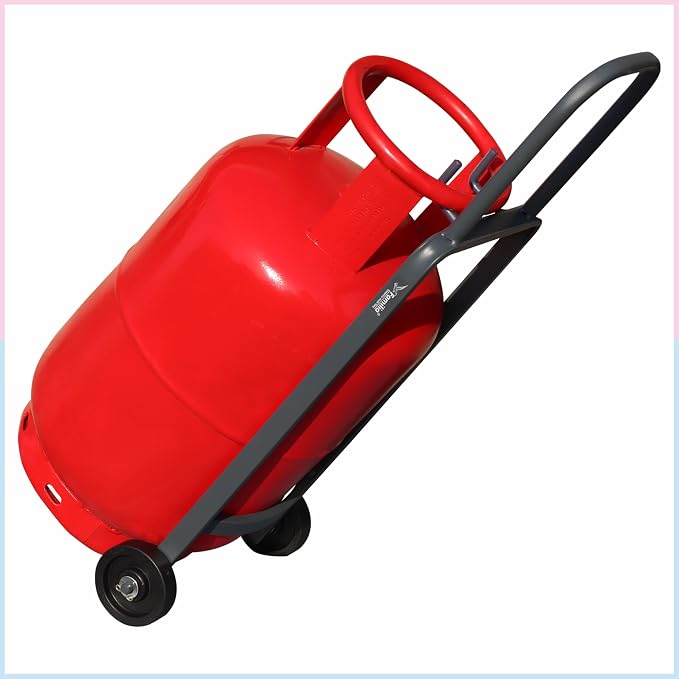 Familia- Steel Heavy Duty LPG Gas Cylinder Trolley with Wheels & Hooks - Easy Grip for Effortless Pickup Carry and Transfer - Robust and Durable Construction (Grey)
