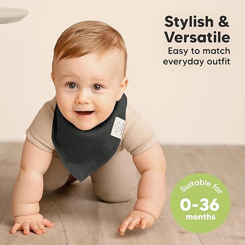 Miniatura 4 de Paquete de 8 baberos orgánicos tipo bandana para bebé, elegantes baberos unisex, baberos tipo bandana súper absorbentes, baberos para dentición