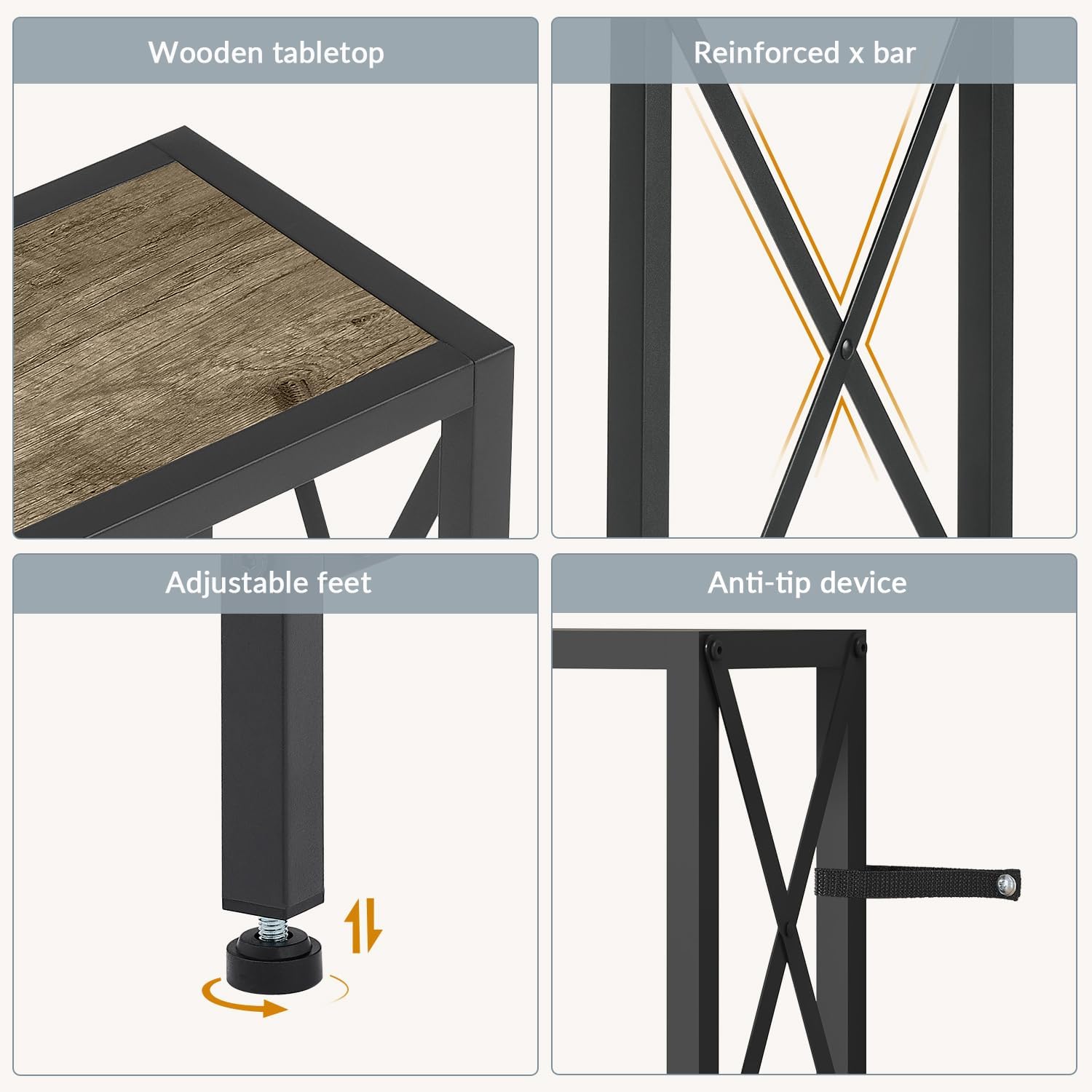 Sofa Table with Oulets and USB Ports, 55.1" Couch Table Behind Sofa, Industrial Long Skinny Stand for Hallway, Living Room, Bedroom, 6.5 Feet Power Cord