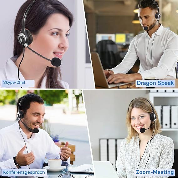 Wantek USB Headset with Microphone for PC Laptop Computer Headsets with Microphone Noise Cancelling Business Office Work Headsets with Inline Volume Control