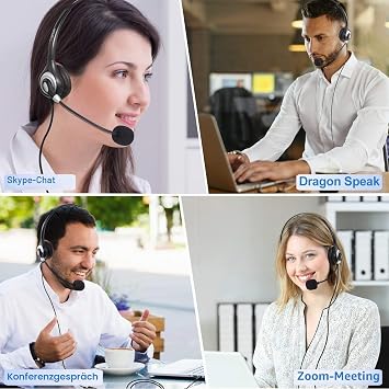 Wantek USB Headset with Microphone for PC Laptop Computer Headsets with Microphone Noise Cancelling Business Office Work Headsets with Inline Volume Control