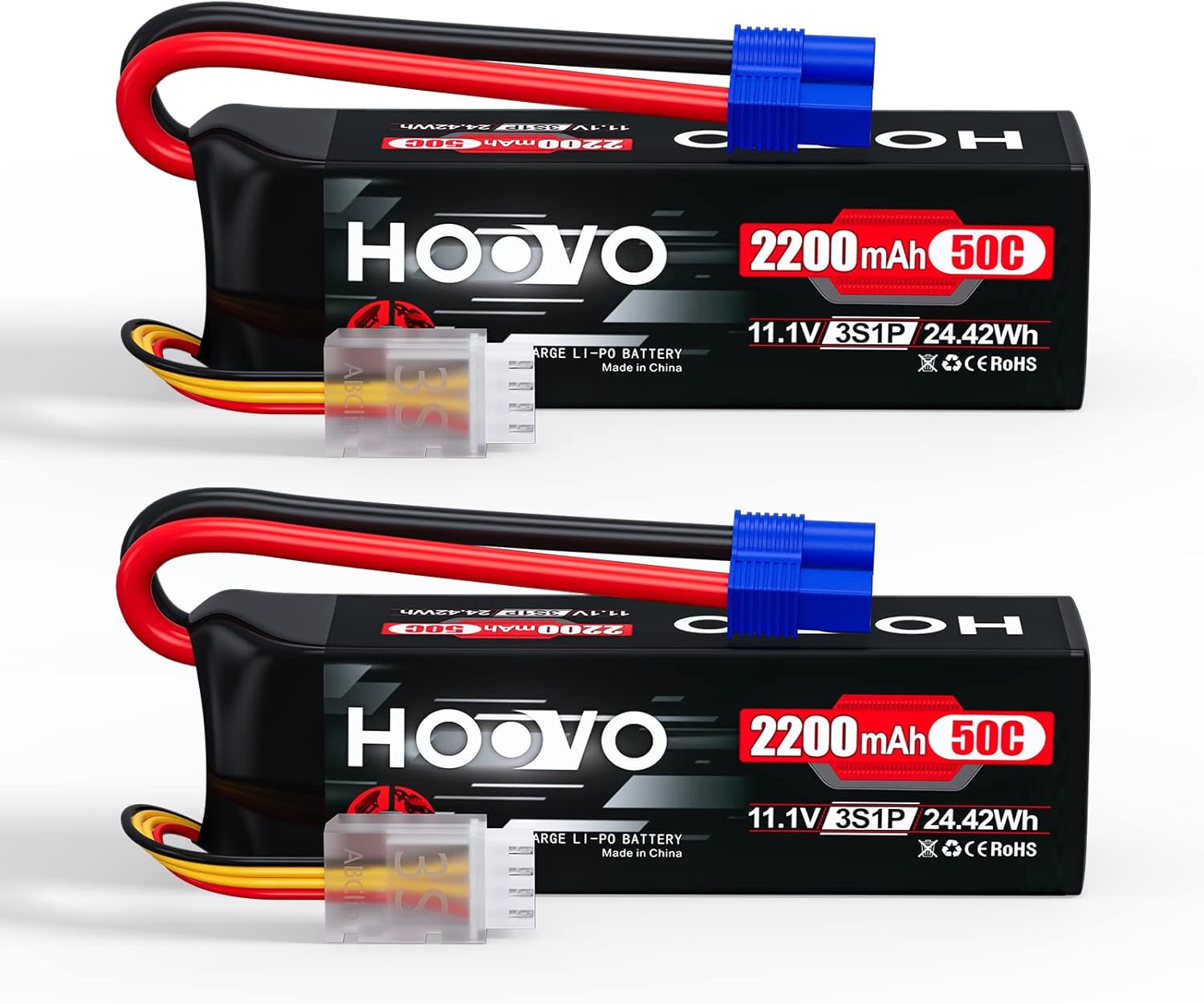HOOVO 3S 11.1V Lipo Battery 2200mAh 50C with EC3 Plug for RC Car Boat Truck Multi-Motor Heli Airplane Quadcopter Helicopter Hobby