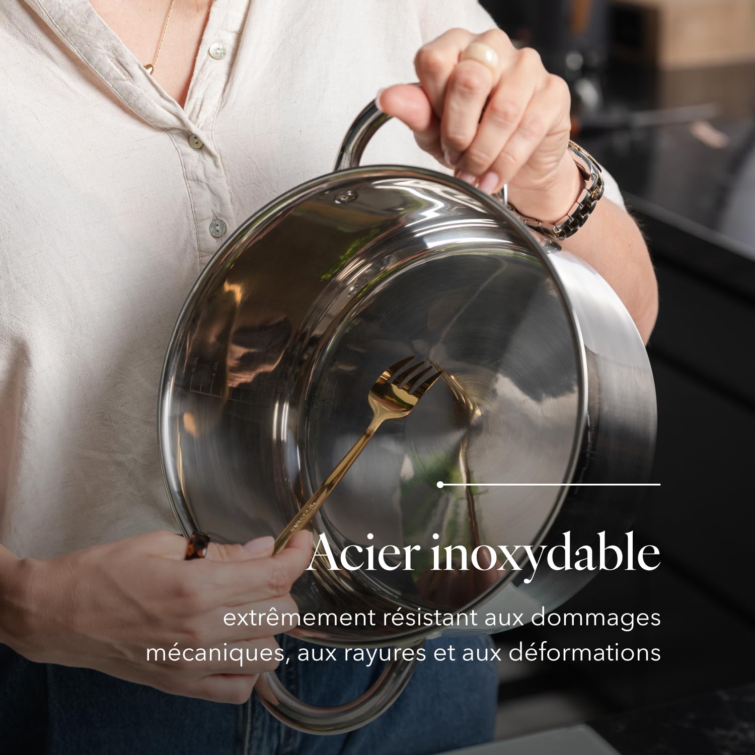 FLORINA Casserole en Acier Inoxydable (6 l) I 24 cm de Diamètre I Casserole Économe en Énergie FALCON I Induction avec Couvercle en Verre I Inox I Tout Feux