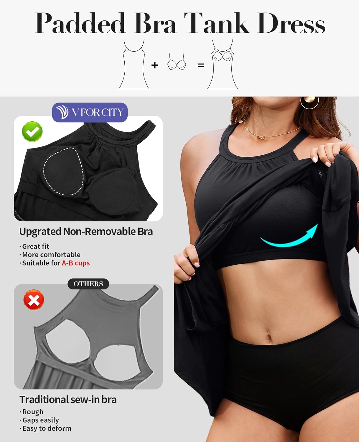 V FOR CITY Women Built-in Bra Summer Dress with Pockets 2026 Halter Sundress Beach Vacation Casual Tank Dresses - Image 3