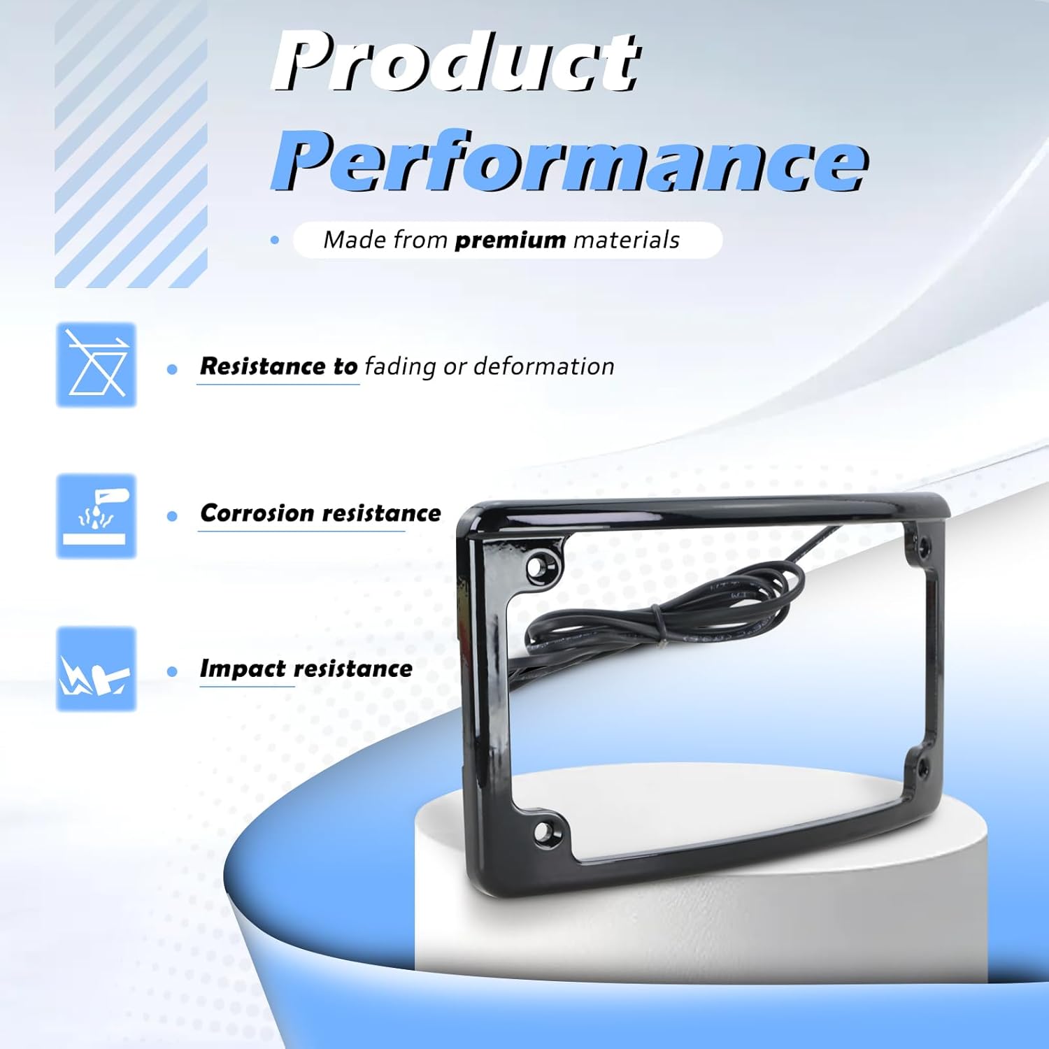 Curved LED License Plate Frame with Light Compatible with Harley Davidson 4" x 7" License Plate (Black)