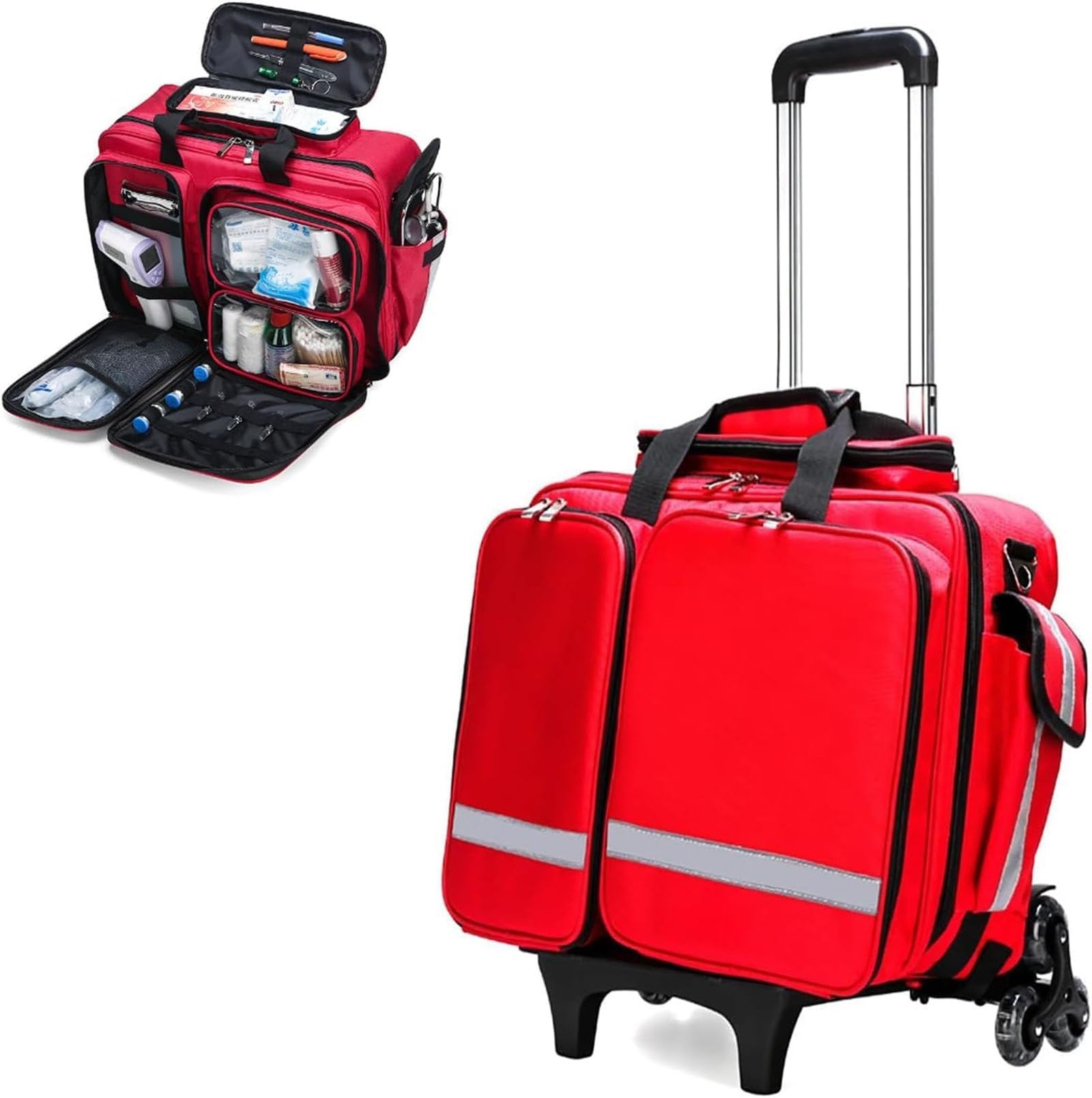 Bolsa de primeros auxilios, bolsa de almacenamiento médico portátil de gran capacidad con carrito para rescate de emergencia al aire libre, diseño impermeable para EMT y paramédicos, Red