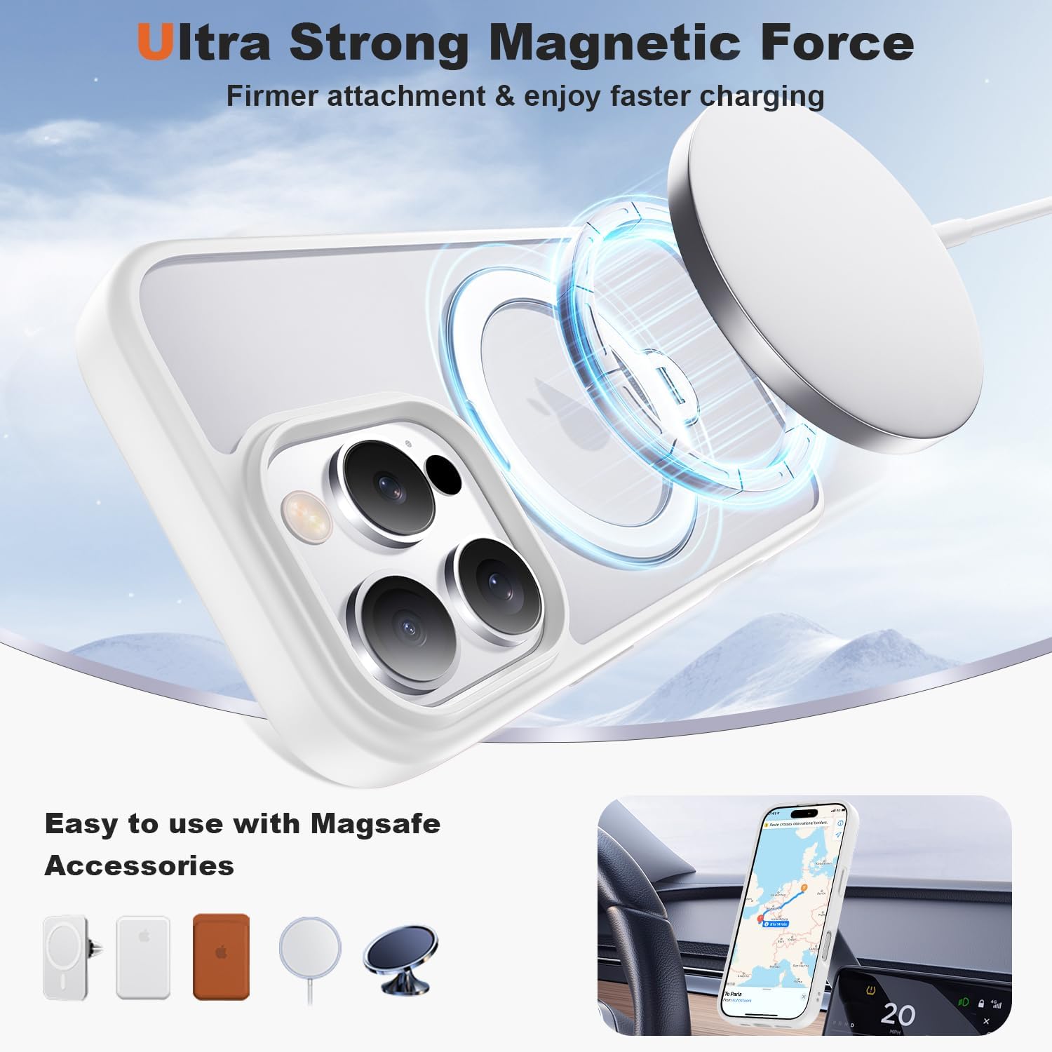 SKYLMW Compatible with iPhone 16 Pro Max Case with 360° Spin Magnetic Ring Stand [Compatible with Mag-Safe][Military Grade Protection] Translucent Matte iPhone 16 Pro Max Phone Case 6.9", White