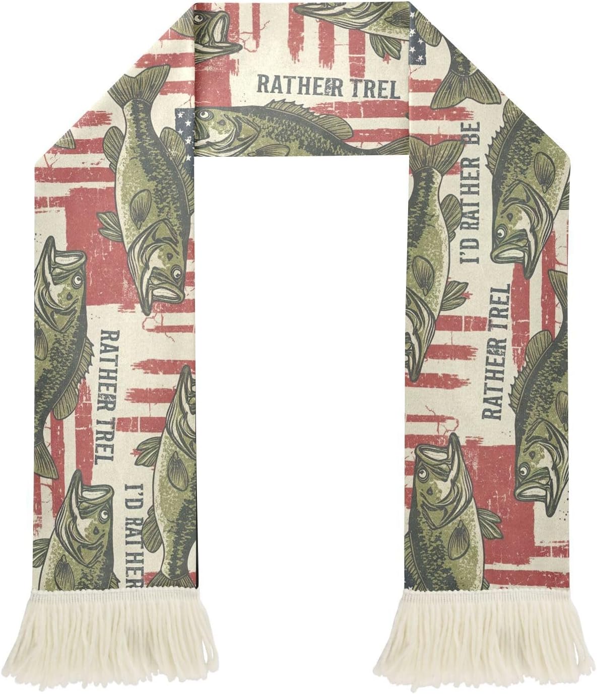 CHIFIGNO Vintage Fishing Flags Beige Sports Fan Scarf with Fringe Ends, Polyester Soft Absorbent Towel Scarf for Soccer Fans, Cheering Banner Wrap