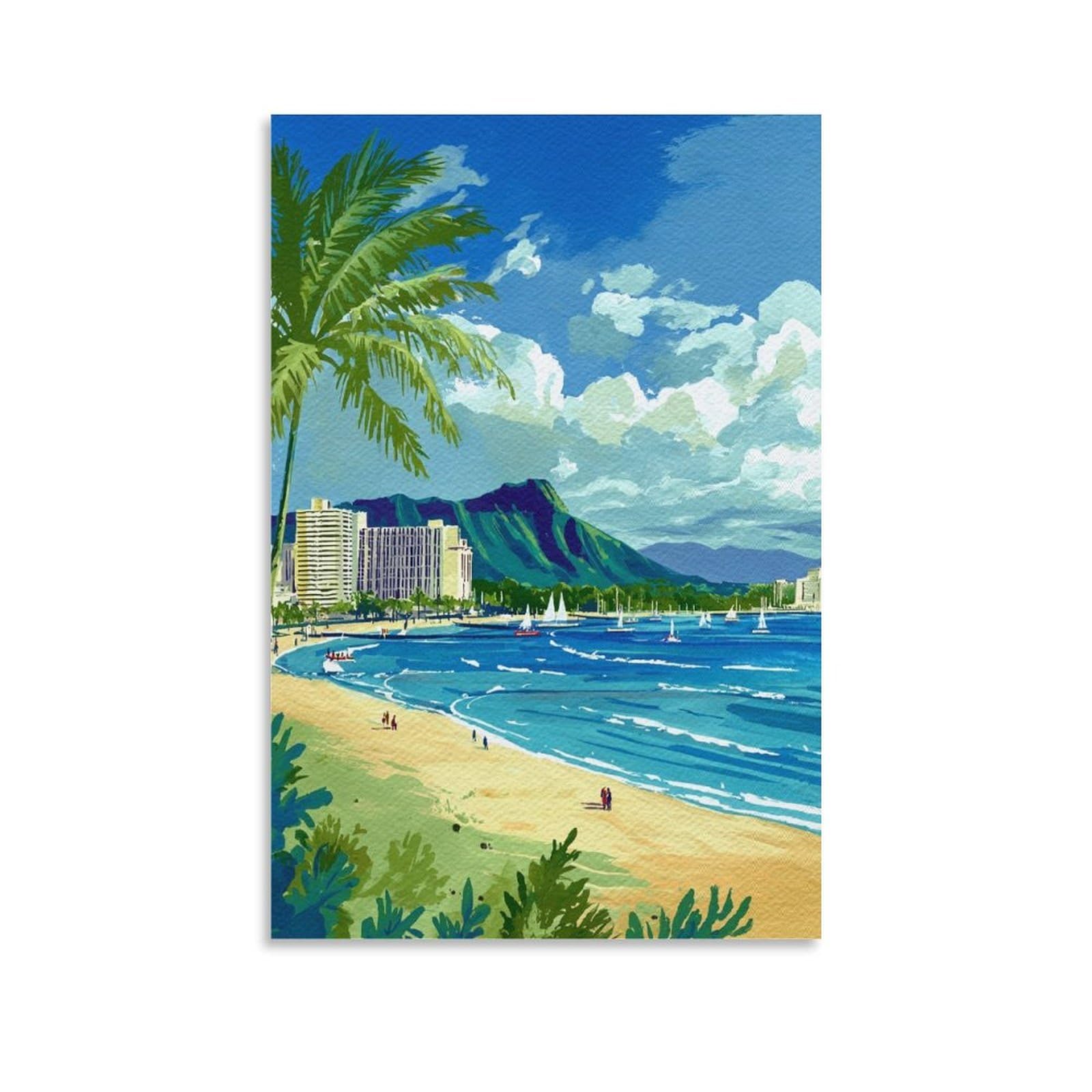 ZBBGGOZ Honolulu Poster 24x36inch(60x90cm) Vintage Watercolor Canvas Art