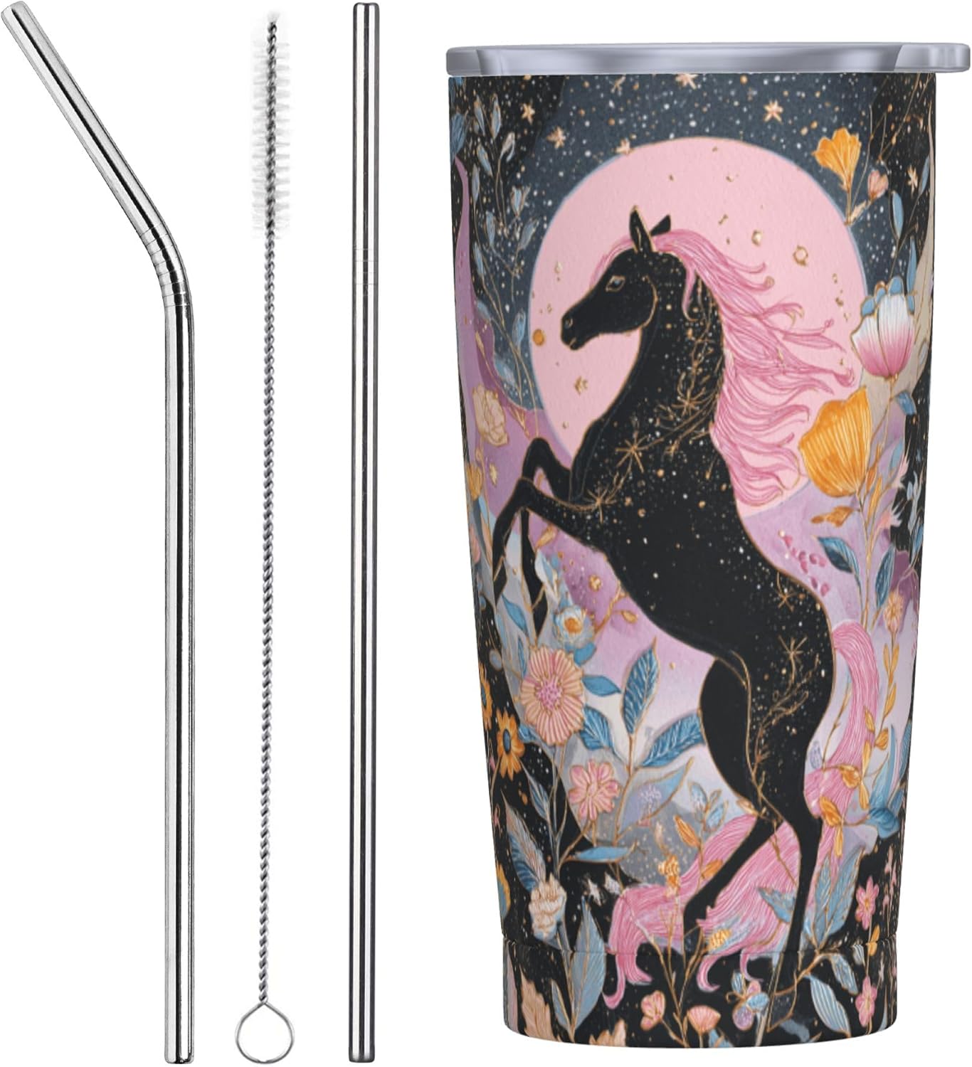 Yrebyou Horse Tumbler 20oz with Lid and Straw Stainless Steel Insulated Coffee Mug Leak-Proof Travel Cup for Water Iced Tea or Coffee