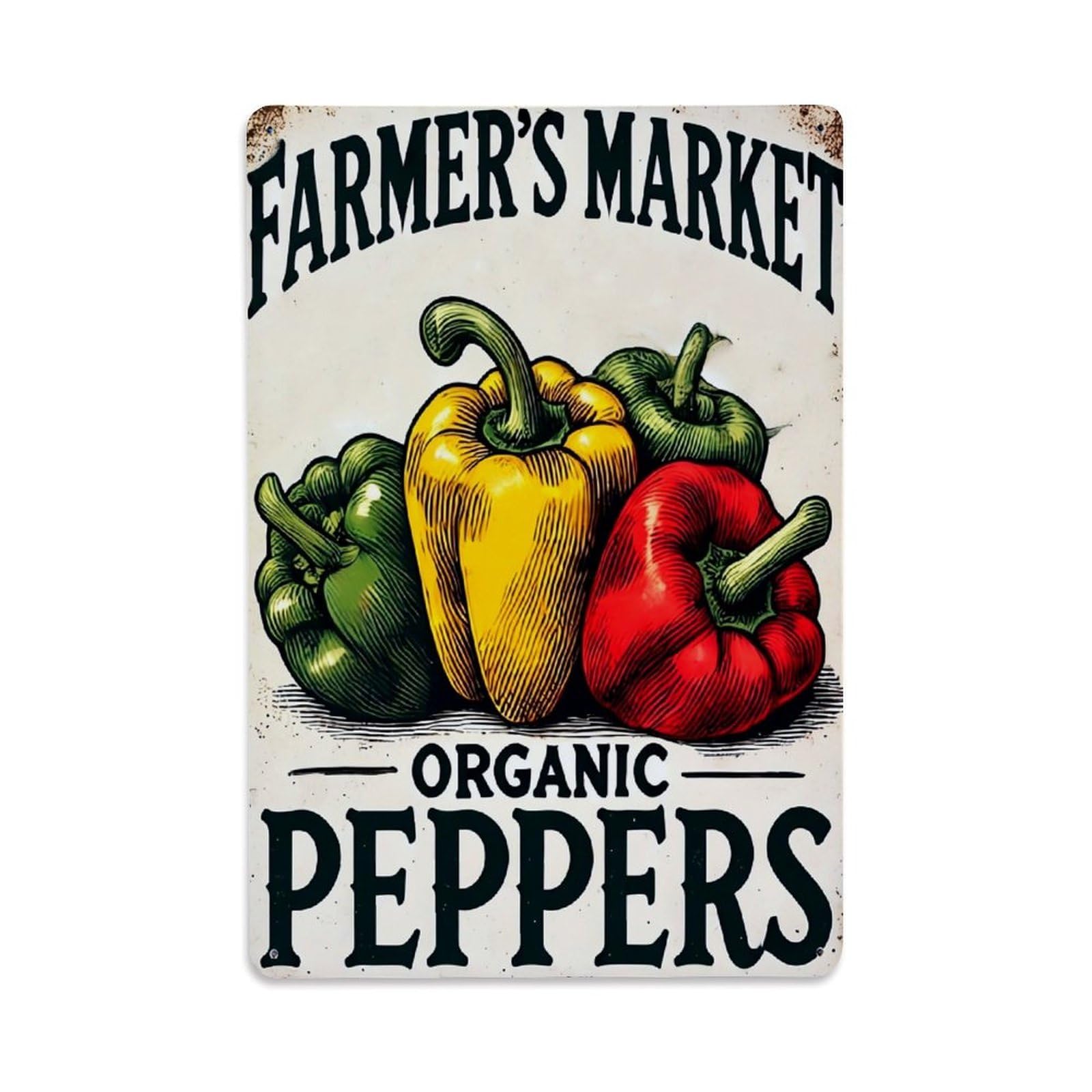 Jdyaojiesheng Vintage Farmer's Market Organic Peppers Tin Sign Retro Metal Wall Decor Metal Poster, Home Bar Garage Farmhouse Cafe Wall Art Decoration 8X12inches