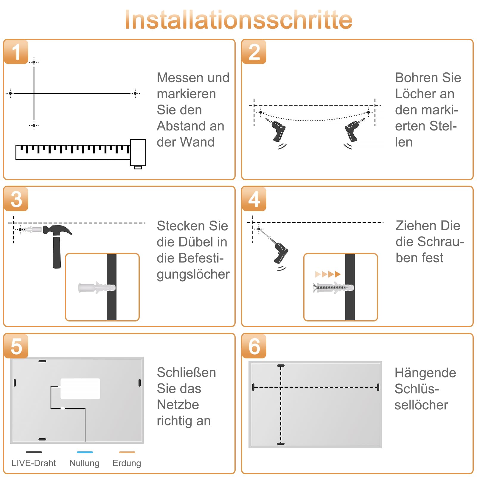 Trintion LED Badspiegel mit Beleuchtung Badezimmer Wandspiegel Badezimmerspiegel Anti-Beschlag mit Touch-Schalter Energiesparend Lichtspiegel (70x50cm Mit Touch-Schalter)