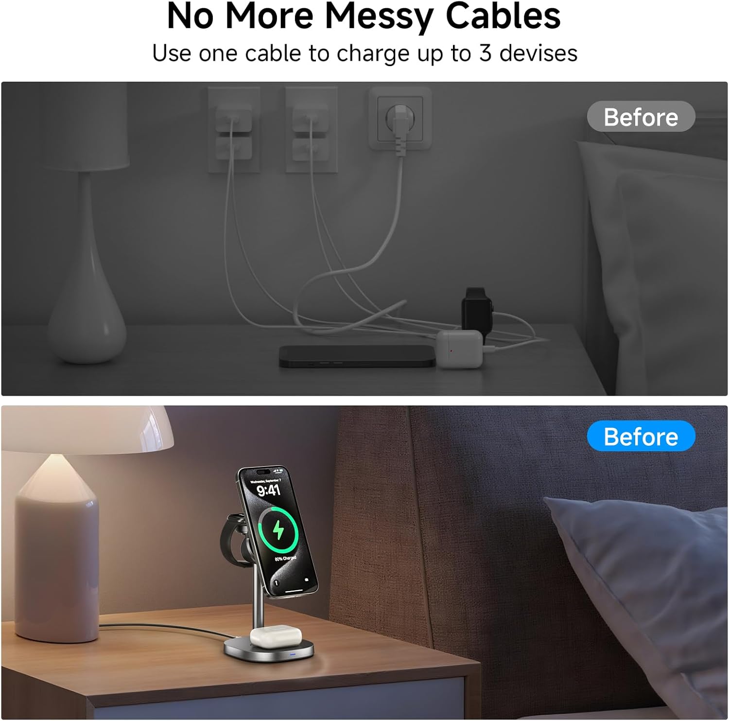 3-in-1 Magnetic Wireless Charging Stand, rotatable Wireless Charger with Heat Dissipation Function, Qi2 Certified 15W Charger, Compatible with iPhone 17-12 Series, Apple Watch and AirPods.