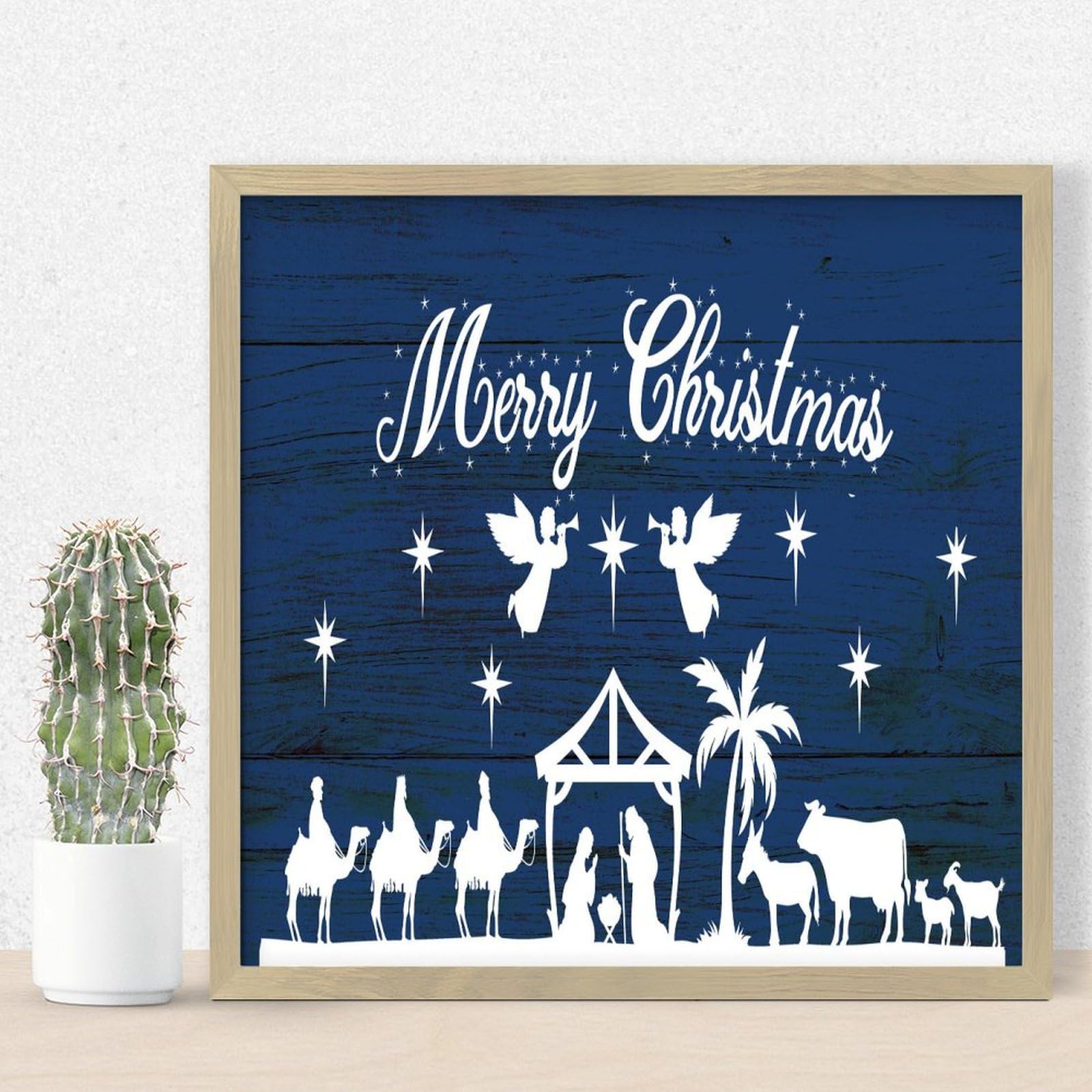 Panneau cadre en bois Oh Holy Night finition artisanale