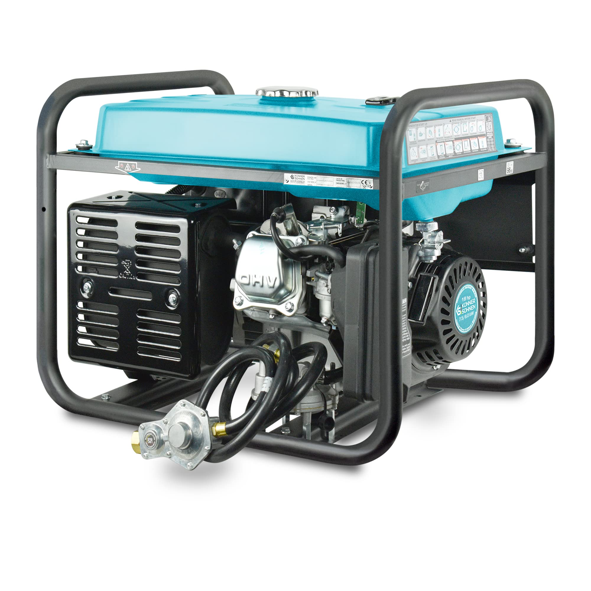 K&S Könner&Söhner KS 9000E G - Generador de gasolina (6500 W, toma manual y eléctrica, 1 x 16 A, 1 x 32 (230 V), 12 V con AVR, generador de corriente con protección contra cortocircuitos