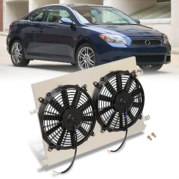 AJP Distributors Aluminum Radiator Fan Shroud Mount Kit + 12" Dual Engine Motor Cooling Fans Compatible/Replacement For tC AT10 Manual Transmission M/T 2005 2006 2007 2008 2009 2010 05 06 07 08 09 10