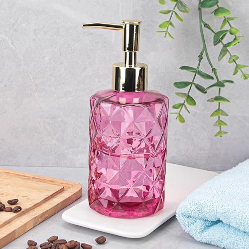 Miniatura 4 de Dispensador de jabón con bomba, dispensador de jabón con patrón de diamante para encimera de cocina, baño, accesorios de baño rosa intenso (paquete