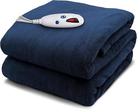 Review Pure Warmth Microplush Electric Heated Warming Throw Blanket Navy Blue Washable Auto Shut Off 6 Heat Settings