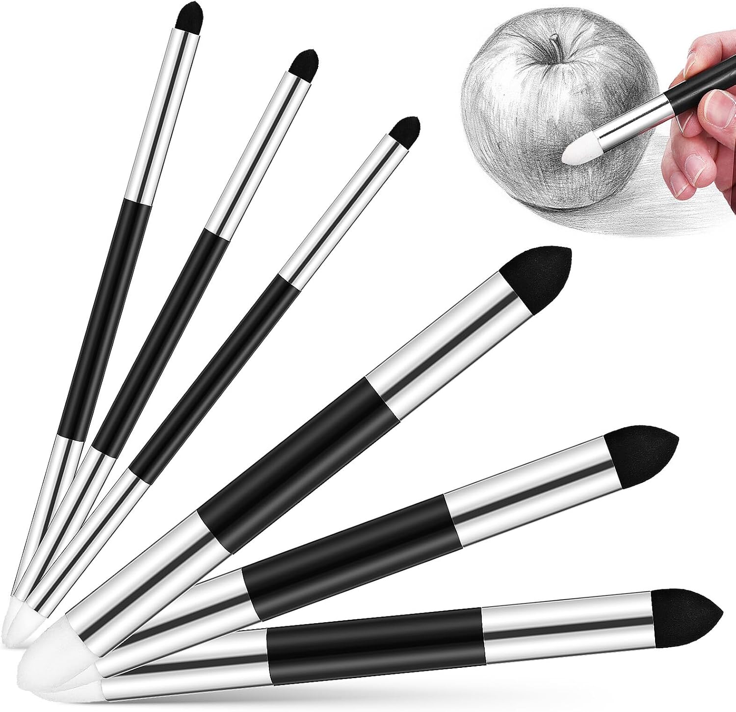 ABOOFAN 6 Pcs Blending Brush for Drawing with Soft Sponge Tips Versatile Blending Stumps for Sketching Painting Erasing and Detail Correction Art Tools for Artists Students and Beginners