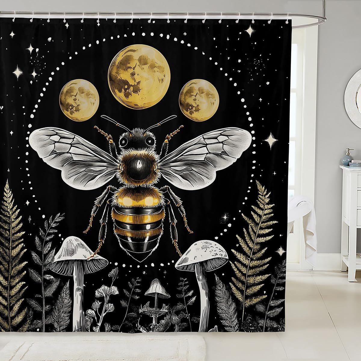 Erosebridal Chic Dragonfly Bath Curtain Bohemian Mandala Shower Curtain for Teens Adults Boho Hippie Bathroom Curtain Abstract Flower Bath Curtain Trippy Paisley Shower Curtain, Black Yellow