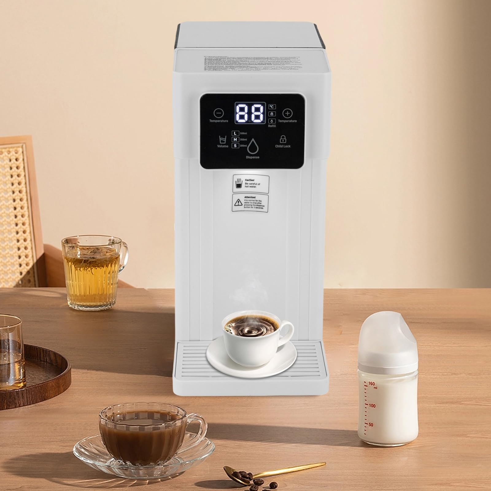Bokknppo Instant Hot Water Dispenser Countertop Water Boiler Warmer Digital Electric Kettles Quick Heating Water System with Adjustable Temperature 3L Tank for Coffee Tea(White)