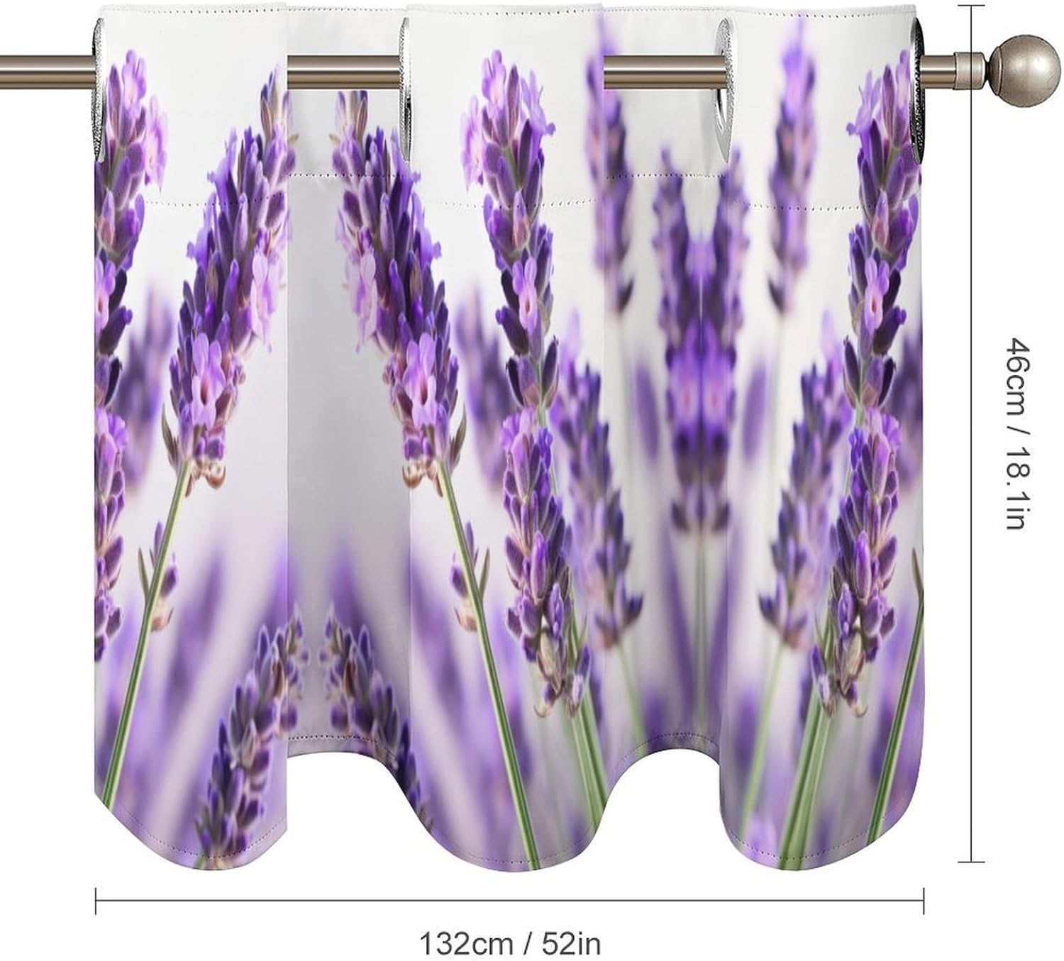 Lavender Flower Printed Short Window Curtains, Grommet Small Valance, Decorative Short Curtains Suitable for Window Sills in Bedrooms, Living Rooms, Kitchens, Etc