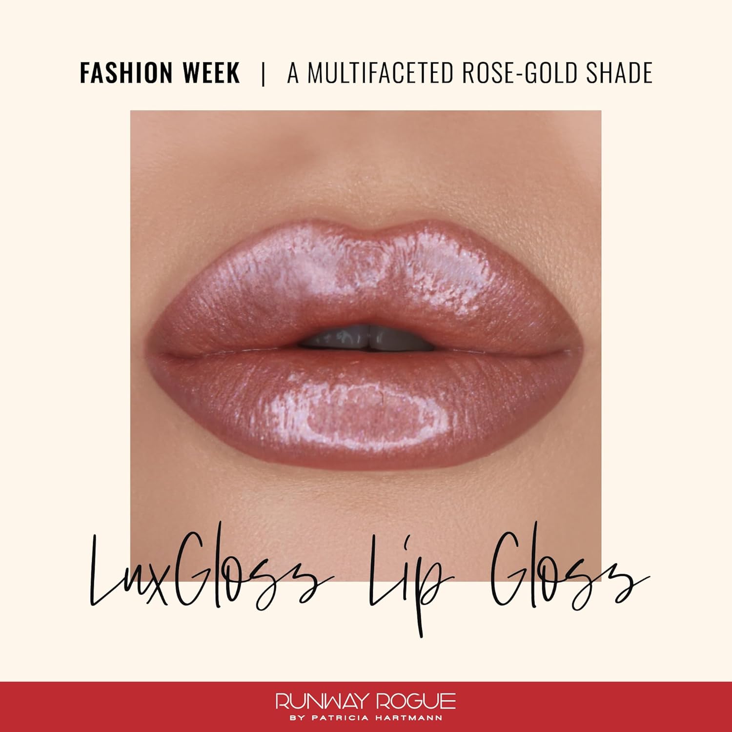 Runway Rogue LuxGloss Lip Gloss, High-Pigment Shimmery Rose-Gold Lip Gloss, ‘Fashion Week’ - Image 2