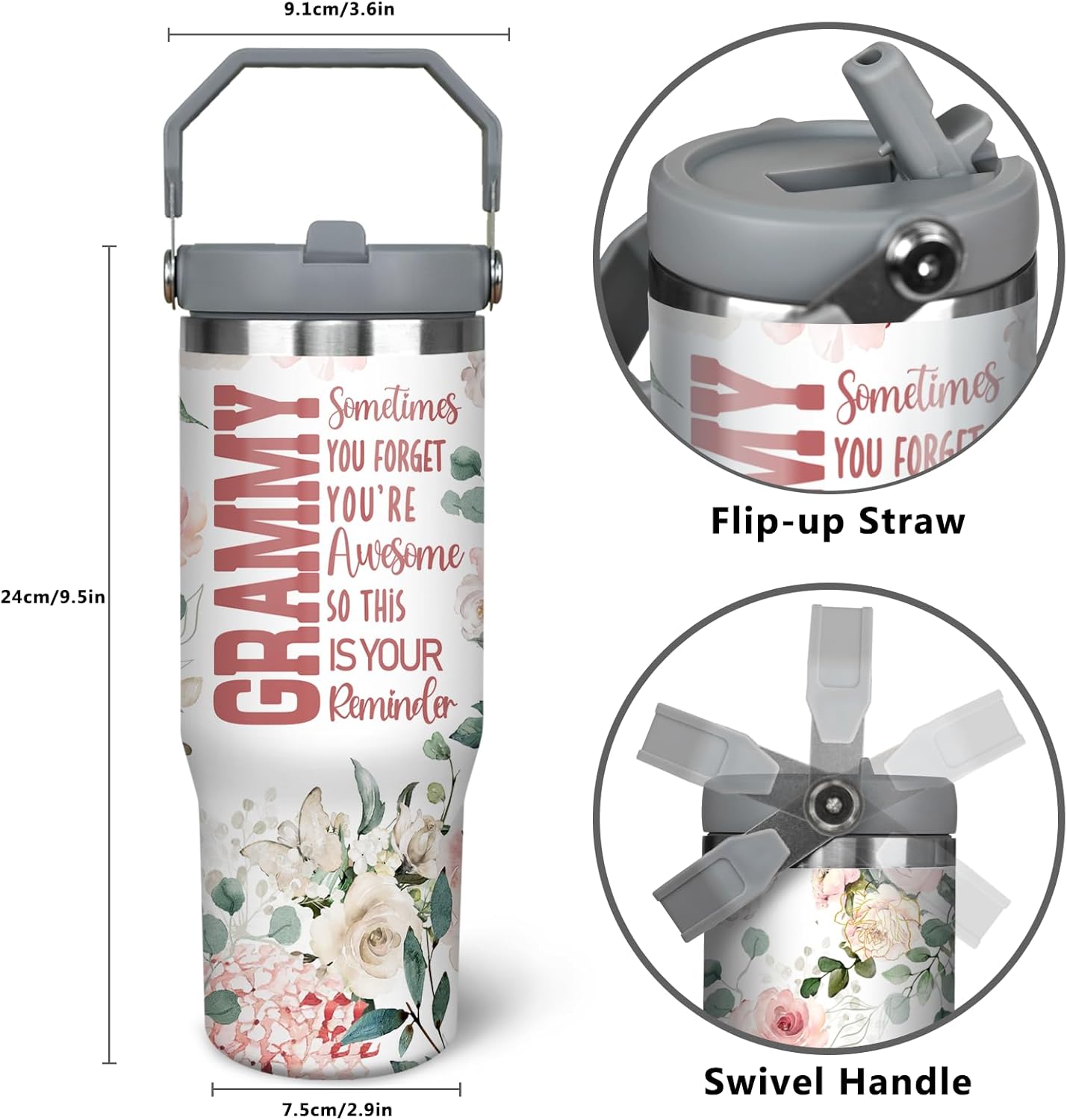 30oz Grandma Tumbler with Handle and Straw, Stainless Steel Insulated Nana Cup with Top Handle and Lid, Grandma Coofee Mug Christmas Birthday Gifts for Grammy/Gigi/Mimi - Image 5