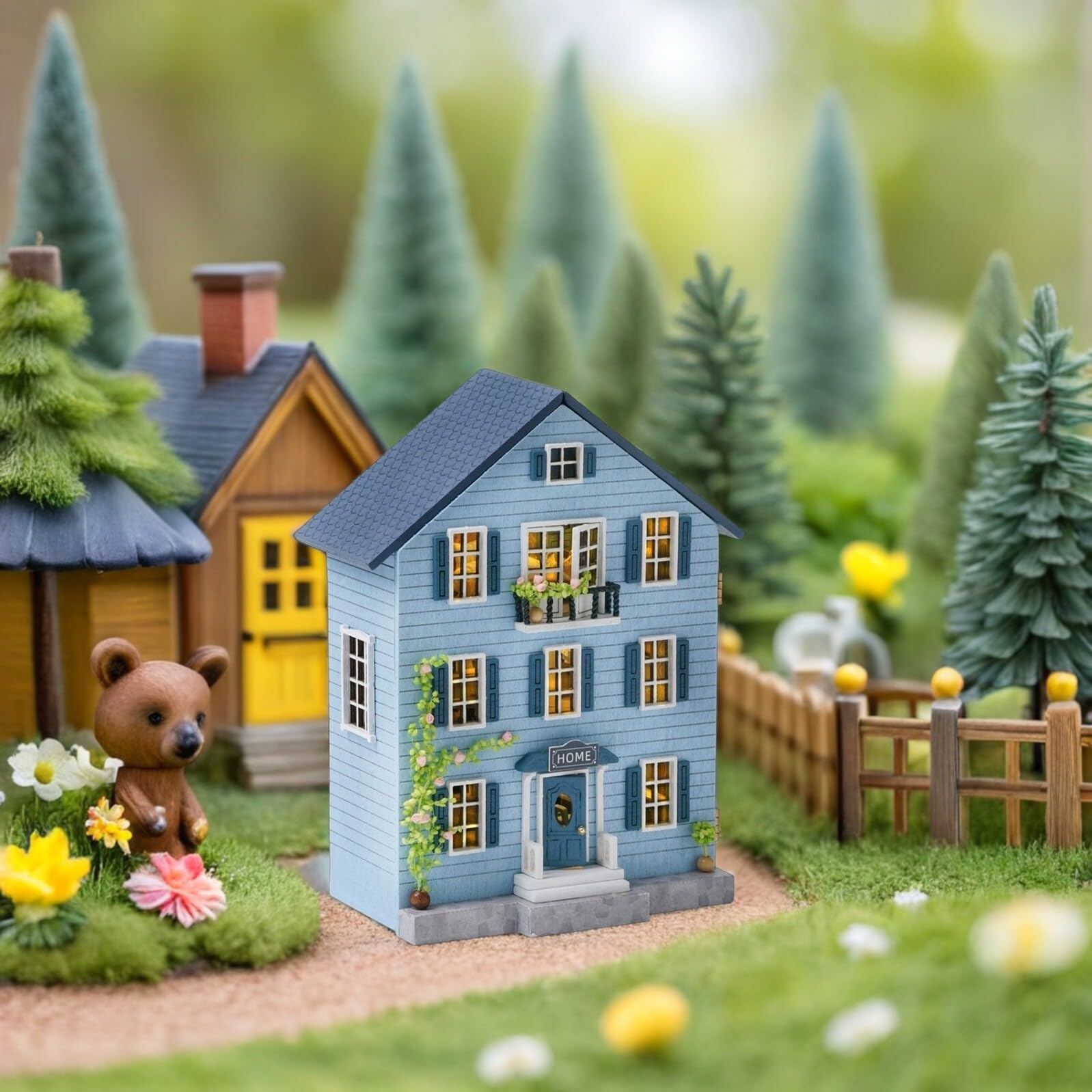 ORFOFE Kit de Casa Miniatura de Madera para Armar DIY con Muebles y Accesorios Creativos Diseño Portátil Compacto Decoración de Mesa Hogar y Manualidades Navideñas Adecuado para