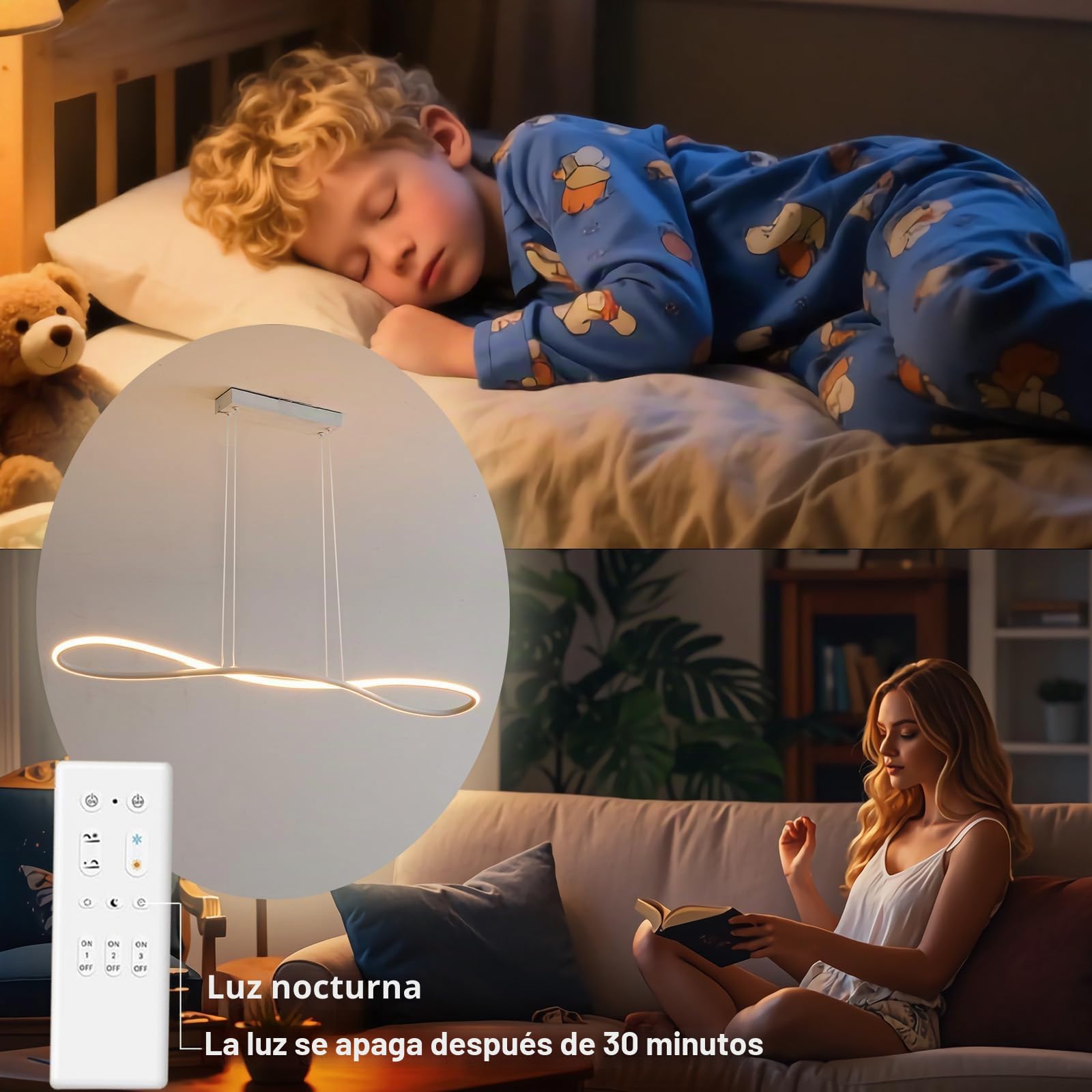 Lámpara Colgante LED Moderna, Lámpara de Cocina de 90cm con Regulador de Intensidad, Lámpara Colgante de Altura Ajustable para Salón, Led Techo de Diseño Lineal de 32W (Blanca) | Regulable 3000 K-6000 K, altura regulable, lámpara colgante lineal de 32 W p