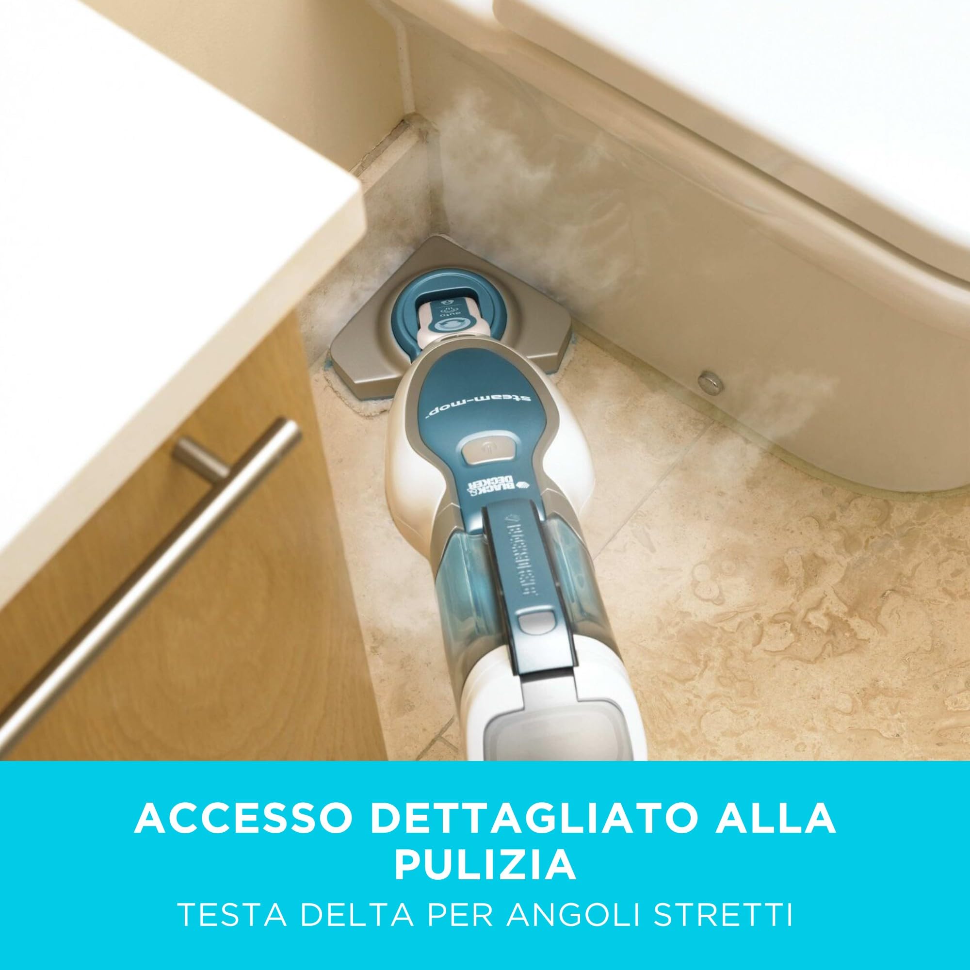 BLACK+DECKER FSM1630-QS Lavapavimenti a vapore STEAM-MOP Deluxe con Minitesta Triangolare Lift&Reach, 1600 W, Serbatoio 460ml