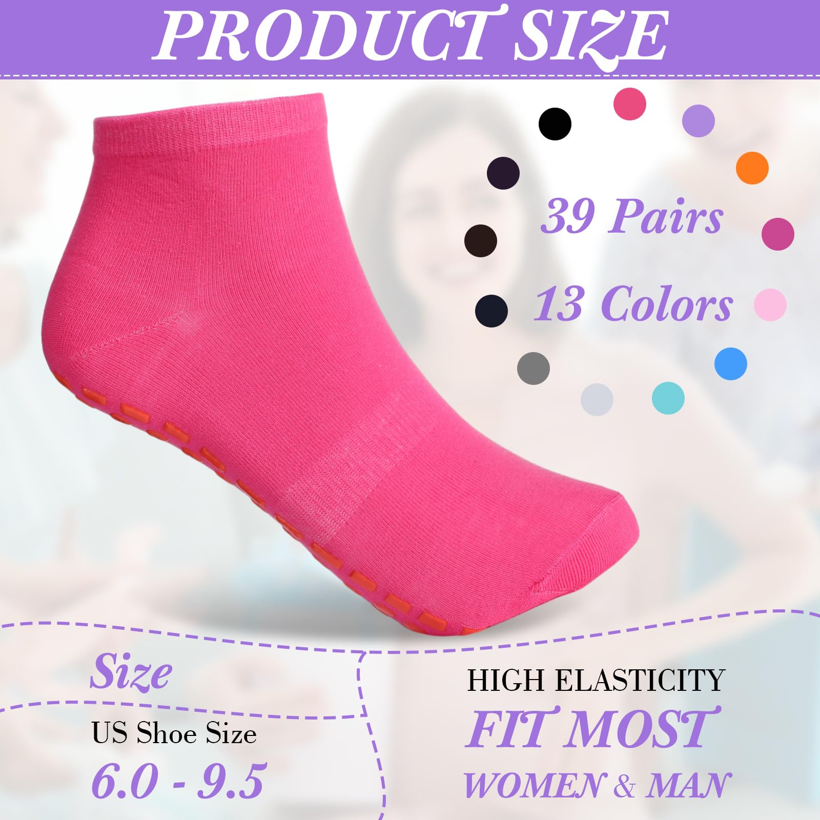 Hercicy 39 Paar rutschfeste Socken mit bunten rutschfesten Socken für Herren, Damen, Sport, Yoga, Pilates, Knöchelsocken