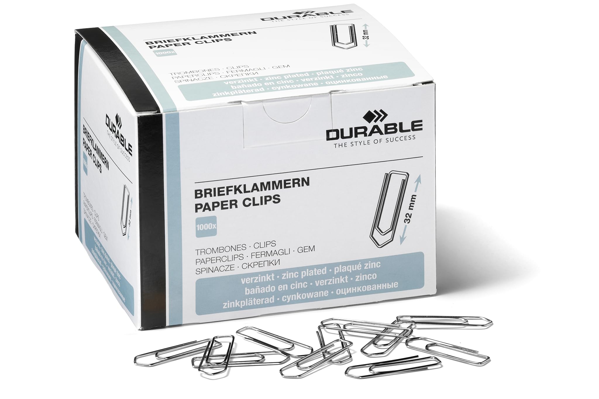 Durable Briefklammern, 32 mm, 1000 Büroklammern, verzinkt, 121125 (verzinkt, 32mm (10 Packungen))