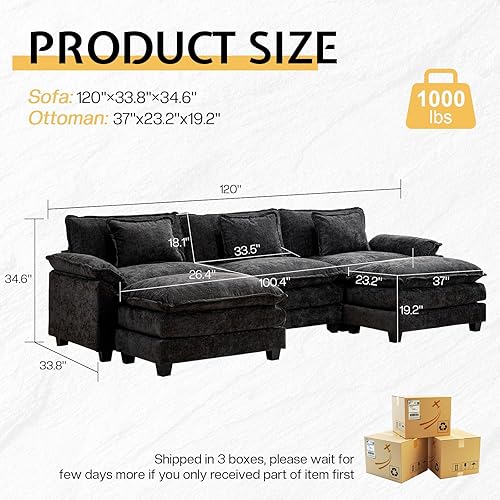 Miniatura 2 de Sofá seccional, sofá modular de nube con otomana, sofás de asiento profundo con almohadas, cómodo sofá biplaza de felpilla para sala de estar,