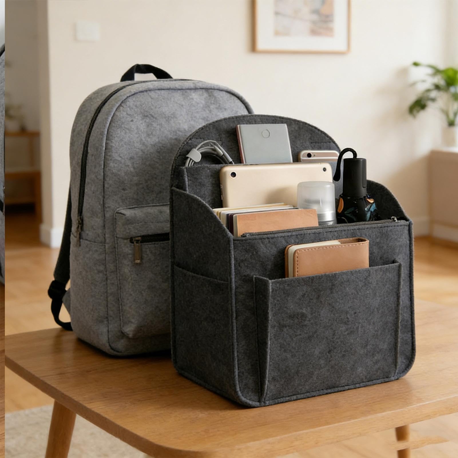 Inserto organizer per borse, adatto a varie borse, piccolo/grande, organizer per zaino in feltro, divisore per borse piccole, facile da trasportare, per campeggio, palestra, viaggi, pendolarismo