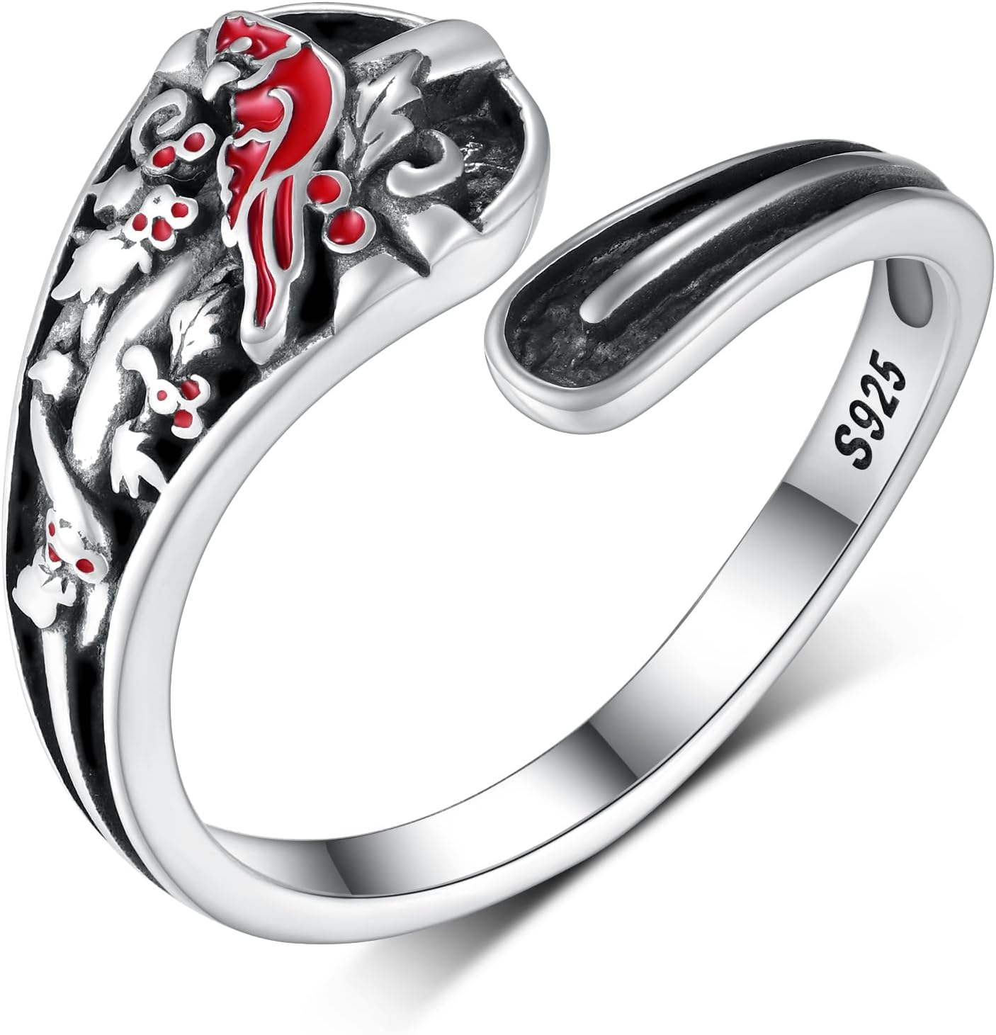 Red Cardinal Spoon Rings for Women 925 Sterling Silver Spoon Ring Vintage Thumb Jewelry for Women Men