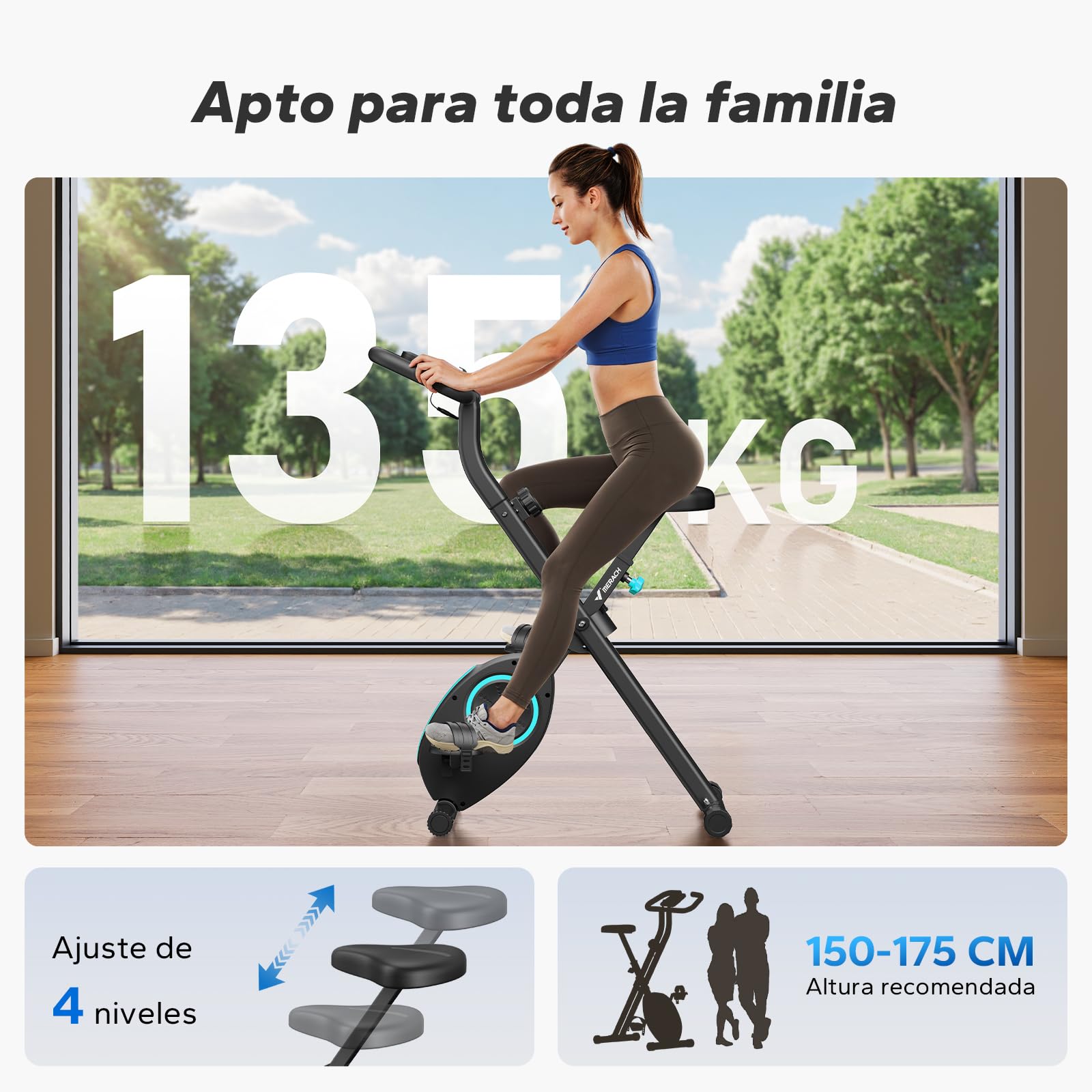 MERACH Bicicleta Estática Plegable, Bicicleta Estatica con Pantalla LCD, Bicicleta de Fitness Magnética para Casa con Asiento Cómodo, Ahorro de Espacio, Entrenamiento Cardio, Capacidad Máxima 136KG