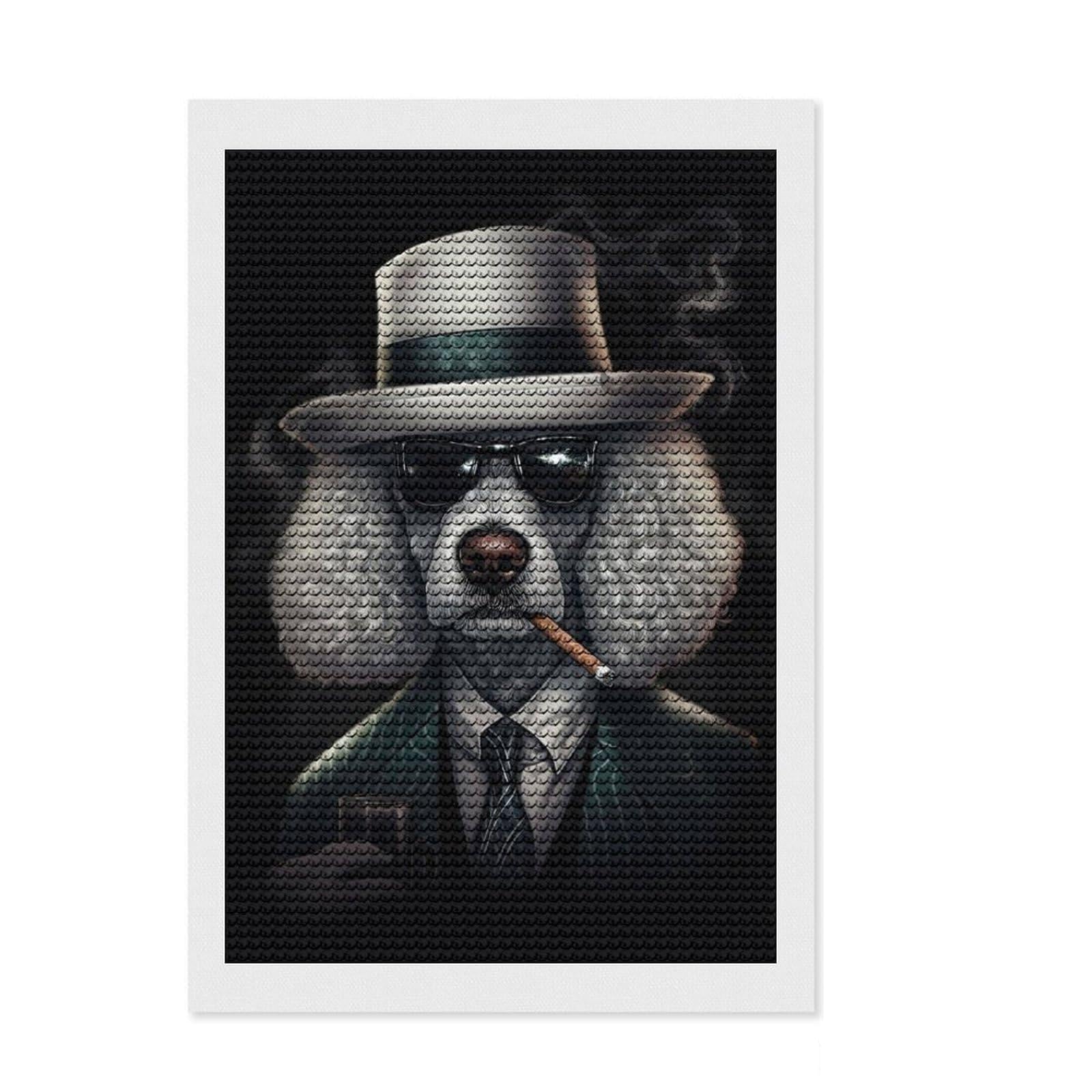 Junmoney Poodle Dog Gangster Suit Diamond Painting Canvas Set 8"x12", for Craft Lovers, Nice Detail and Sparkle, Boho Decor, Birthday Gift