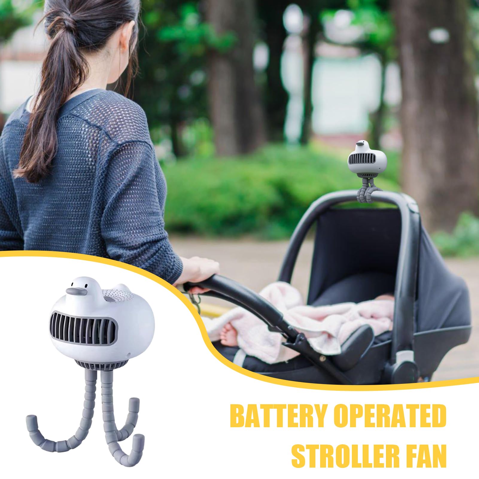 Ventilador portátil para cochecito, mini ventilador portátil para cochecito, ventilador pequeño con clip, ventilador portátil, desmontable de 3 velocidades, recargable, rotación de 360°, ventilador de