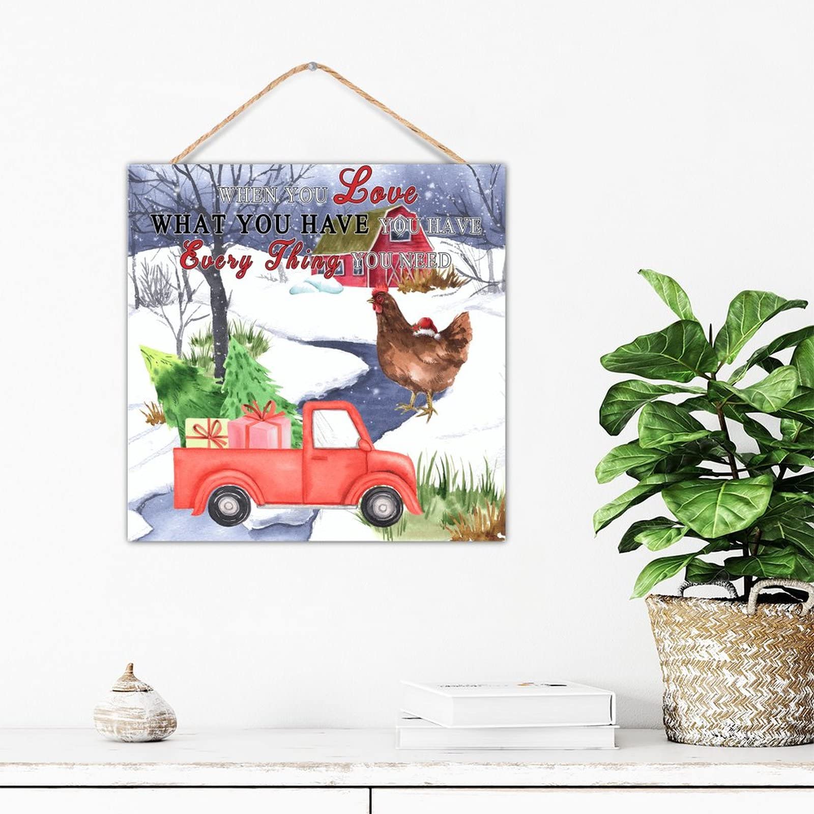 Décoration murale de ferme et panneau mural rustique en bois avec gnome de camion rouge