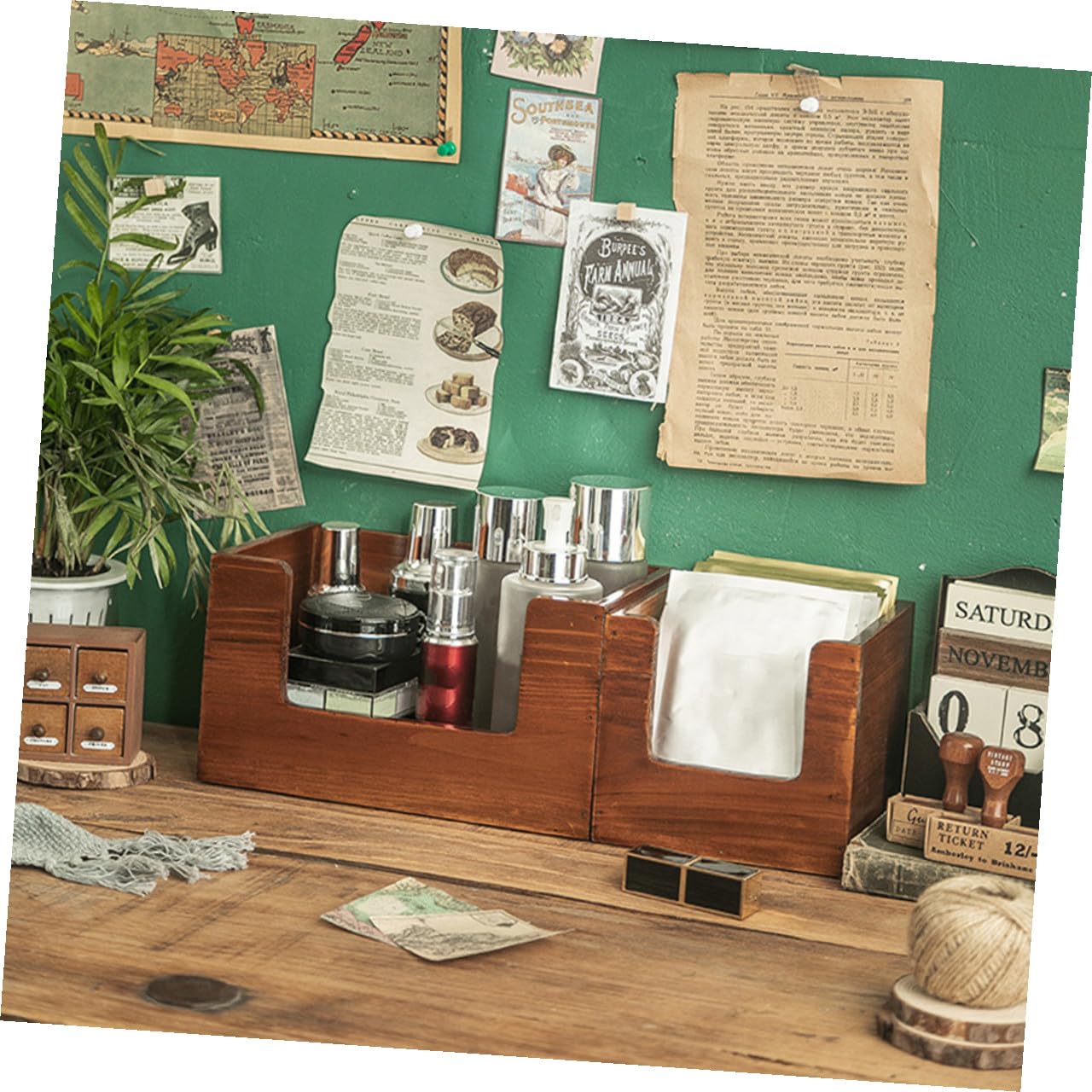 Organizador de Madera para Accesorios de Escritorio 2 Piezas, Caja de Almacenamiento Ligera y Fácil de Mover para Dormitorio o Estudio