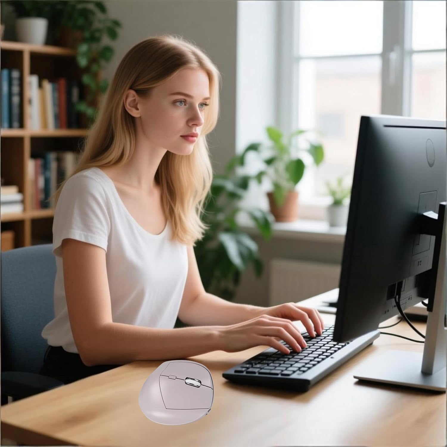 Wireless Ergonomic Vertical Mouse - Silent Clicks, Comfortable Grip & Carpal Tunnel Relief - Ideal for Office Work, Home Use & Multi-Device Compatibility (Gray)