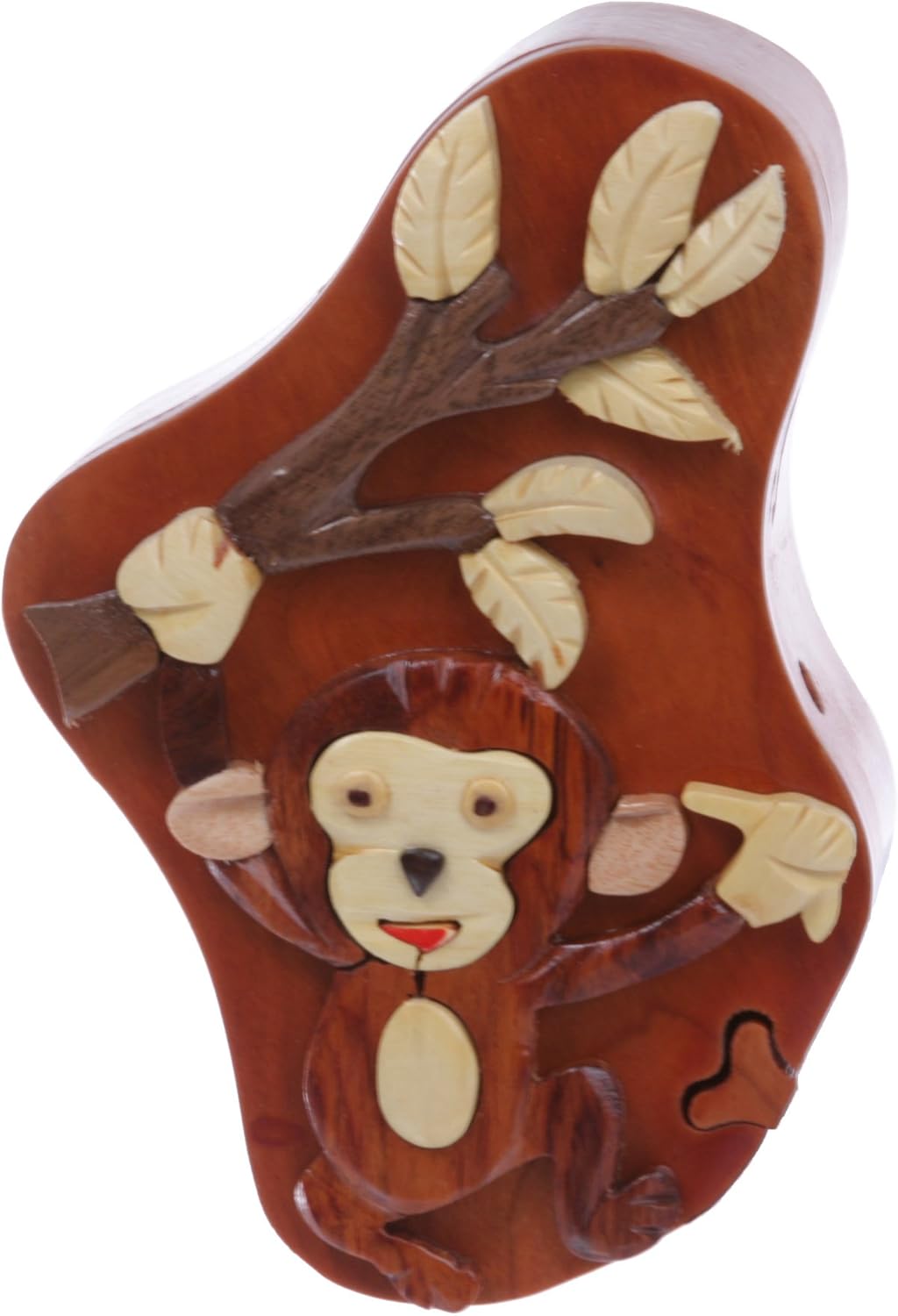Handcrafted Wooden Monkey & Tree Shape Secret Jewelry Puzzle Box - Monkey