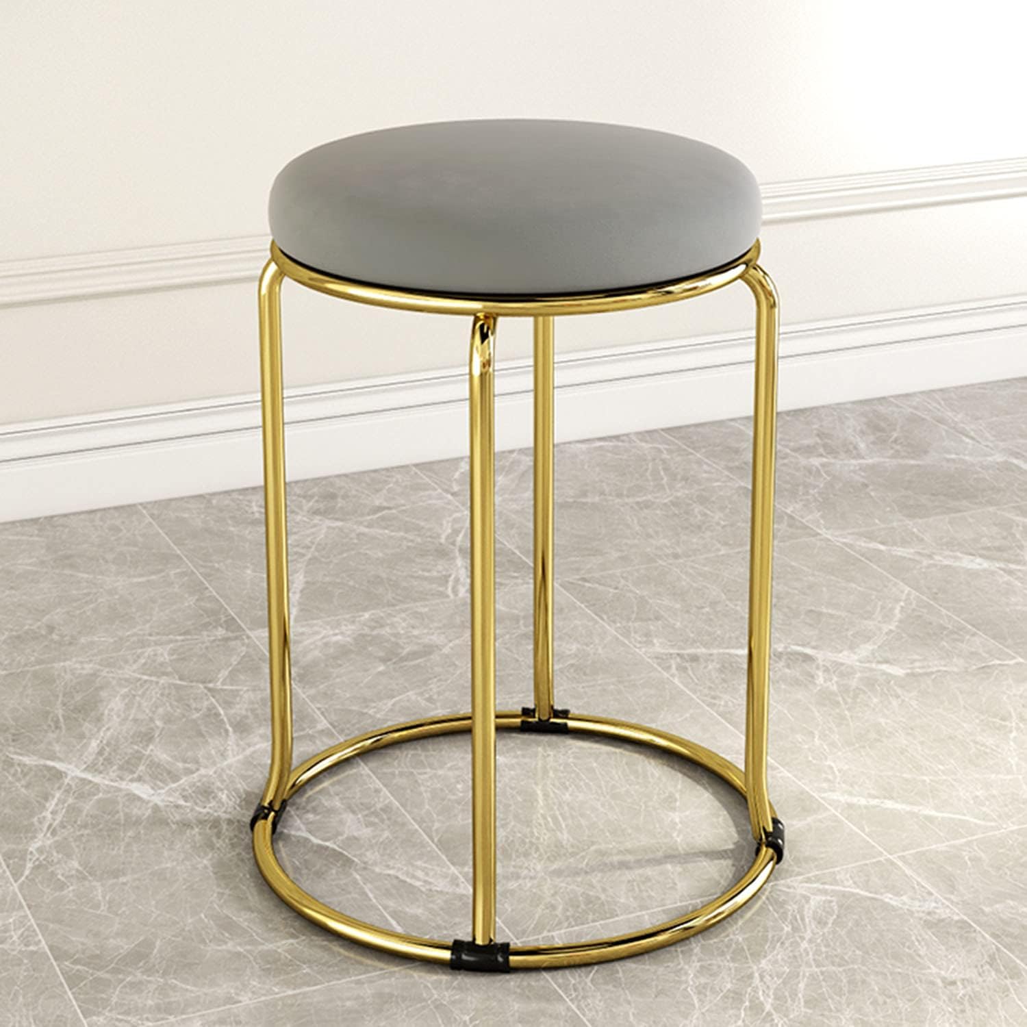 NUTECH IMPEX Vanity Stools Coffee/Tea/Milk Shop Bar Stools Bedroom Velvet Dining Stool Metal Stool Legs With Non-Slip Foot Pads, Multi-Purpose Seating (Golden Legs, Light Grey, 35 Cm, 46 Cm)-image-49