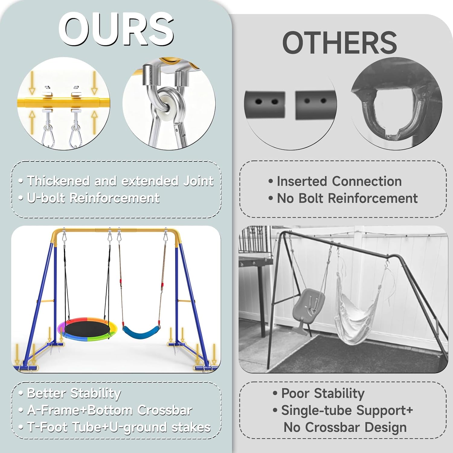 2-in-1 Swing Set for Backyard for Kids, with 1 Platform Swing, 1 Belt Swing, 440lbs Metal Swing Set for Toddler, Heavy-Duty Swing Stand w/8 Ground Stakes, Outdoor Swingset for Kids Adults (Blue)