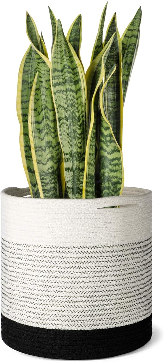 Mkono 12 Inch Cotton Rope Plant Basket Modern Floor Indoor