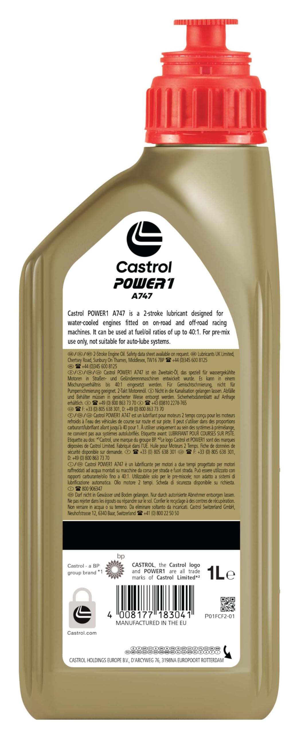 Castrol POWER1 A747 Engine Oil, 1L | Low Ash Synthetic 2-Stroke