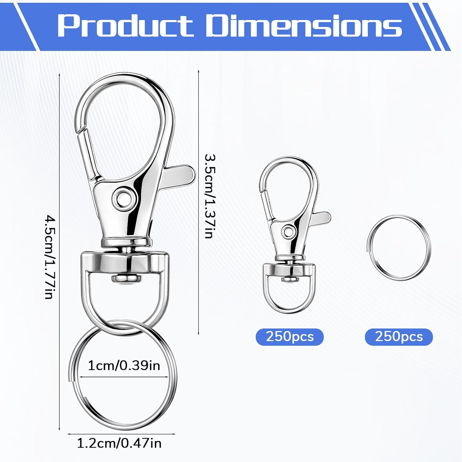 500 Pack Keychain Hooks with Key Rings, 250 PCS Keychain Clips and 250 PCS Key Chain Ring, Swivel Lanyard Snap Hook, for Jewelry Making, DIY Crafts, Lanyard Making (Silver)