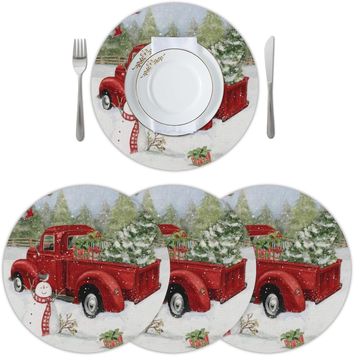 DXTKWL Christmas Round Placemats Set of 4, 15 inch Truck
