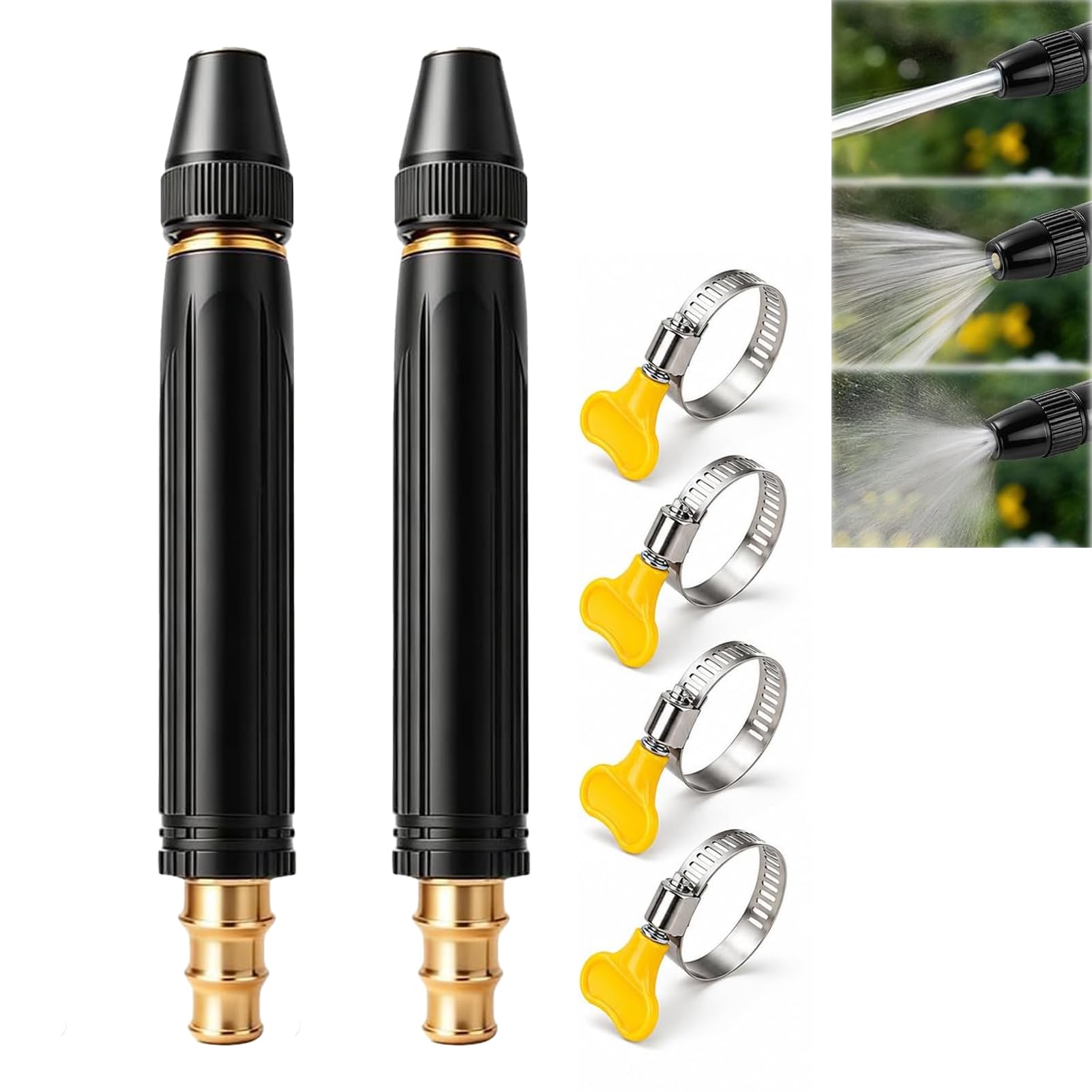 MUVZKQIAN 2 Pack Home High-Pressure Car Adjustable Jet Spray Gun With Clamps Heavy-Duty Metal Water Hose Nozzle For Car Wash Patio Cleaning Lawn Watering & Outdoor Plants